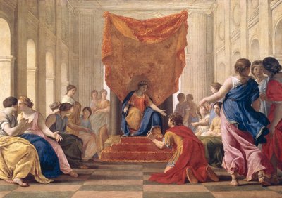 Poliphilus knielt voor koningin Eleuterylida, ca. 1643-44 door Eustache Le Sueur